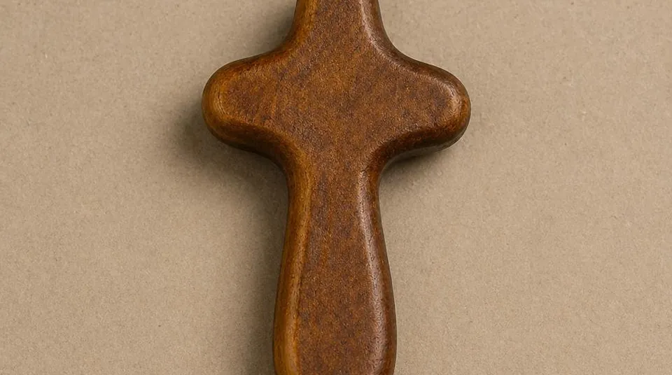 Cruz de madera cortada en láser y pulida a mano